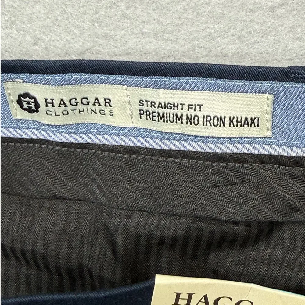 Haggar Men’s No Iron Straight-Fit Flat-Front Pants Dark Navy 36x32 $70